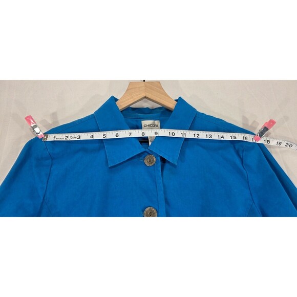 Chico’s Applique Jacket Ocean Blue Cotton Embroidered Lined Artsy Womens 2 Large - Picture 9 of 12